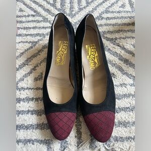 Vintage suede color block pumps by Salvatore Ferragamo